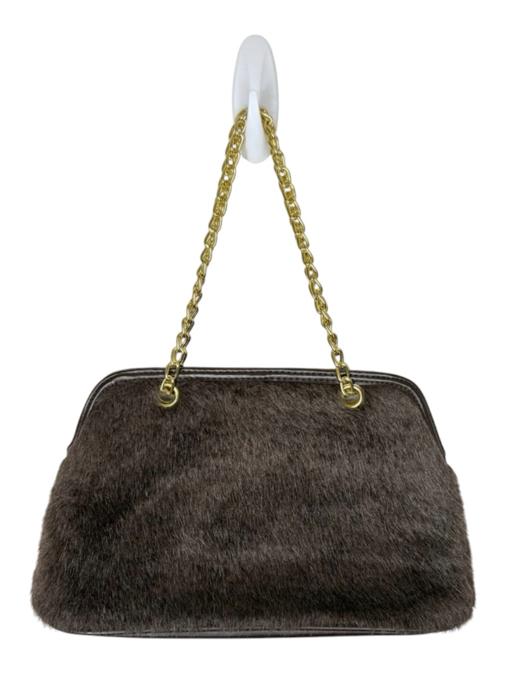 Victoria's Secret Rapture Brown Faux Fur Shoulder Bag with Gold Chain Y2K